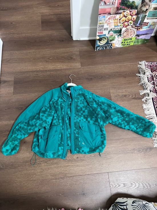 JoyLab Jackets & Blazers - JoyLab Teal Patterned Teddy Jacket with Hood